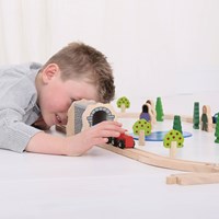 BigJigs Houten Treintunnel Grijs - Speelgoed Treinaccessoire Steenmotief-3