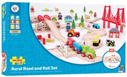 BigJigs houten treinset platteland - speelgoed treinbaan en weg