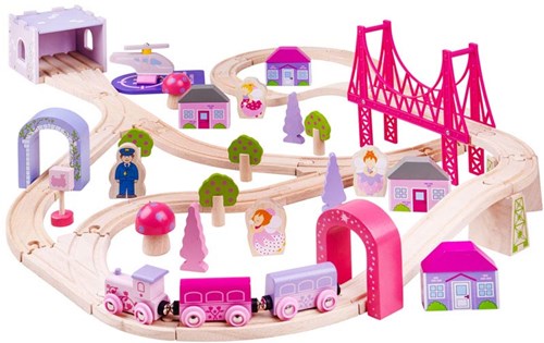 BigJigs houten treinset feeënstad - speelgoedtrein roze paars