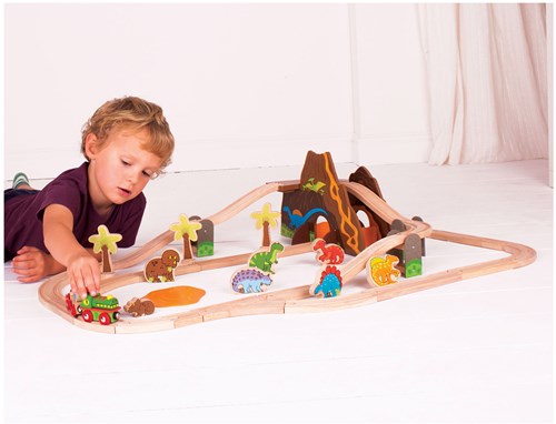 BigJigs houten treinset dinosaurus - 49-delig speelgoed-2
