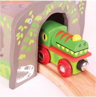 BigJigs Tunnel de train en bois - Jouet dinosaure T-Rex-2