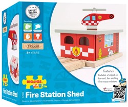 Bigjigs Houten Treinrails - Brandweerkazerne met Helipad