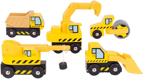 BigJigs houten bouwvoertuigen - constructie speelgoed set - 5 stuks-2