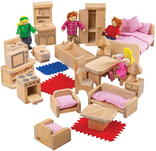 BigJigs maison de poupées meubles et poupées set en bois 26 pièces