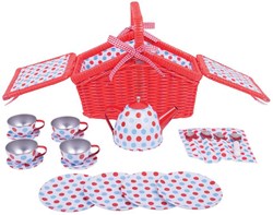 BigJigs theeservies picknickmand - speelgoed servies met stippen