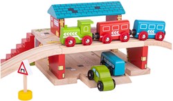 BigJigs houten station - treinbaan en weg speelgoed voor kinderen