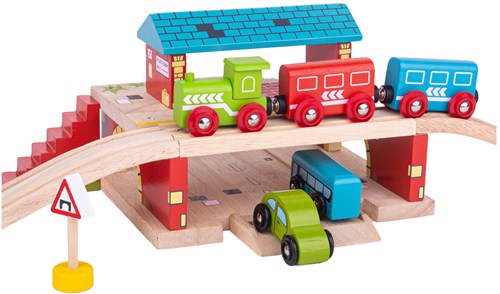 BigJigs gare en bois - jouet train et route pour enfants