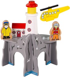 BigJigs houten trein Vuurtoren 4-weg tunnel accessoire voor kinderen