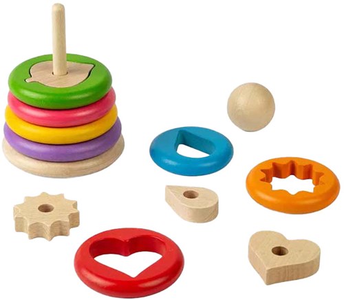 BigJigs jouet d'empilage en bois formes secrètes 16 pièces bois FSC-2