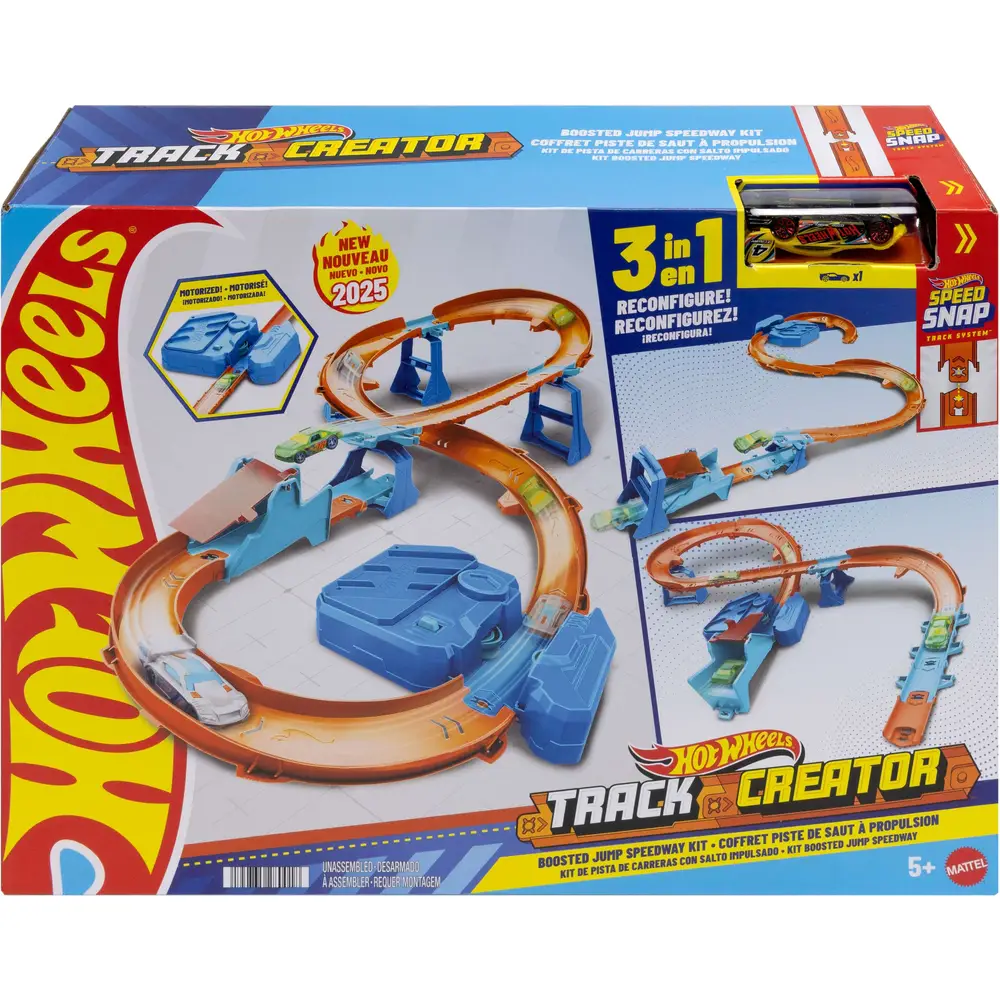 Hot Wheels speelgoed racebaan met motorische versneller en stuntset