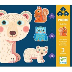 Djeco puzzels met stijgende moeilijkheidsgraad In the forest - 9, 12, 16 stukjes