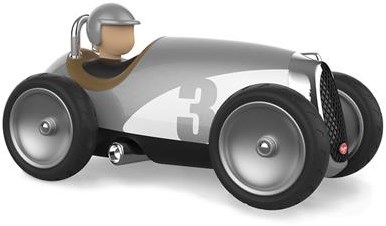 Baghera speelgoedauto - retro raceauto zilver - duurzaam speelgoed