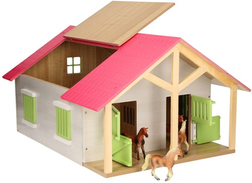 Écurie jouet en bois rose avec 2 box et rangement - Échelle 1:24-2
