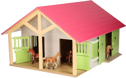 Écurie jouet en bois rose avec 2 box et rangement - Échelle 1:24-3