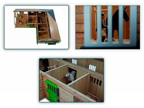 Kids GLOBE paardenstal houten speelgoed 1:24 met 3 boxen en berging-2
