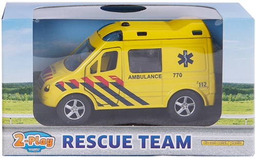 Ambulance speelgoedauto die-cast pull back met licht en geluid geel
