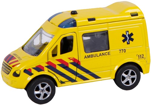 Ambulance speelgoedauto die-cast pull back met licht en geluid geel-2
