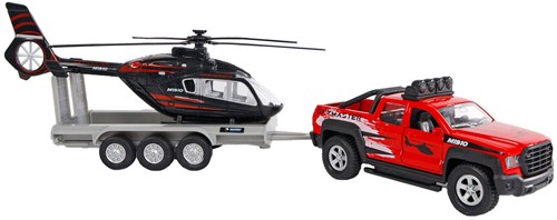 Die Cast terreinwagen speelgoedauto met helikopter en trailer 35cm rood-2