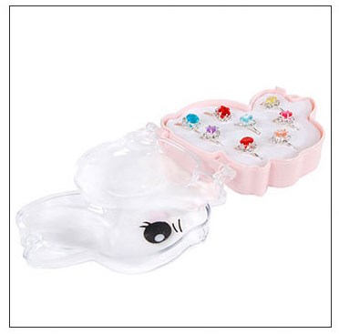 Bagues enfants set bijoux boîte à bijoux lapin rose 8 pièces réglables-2