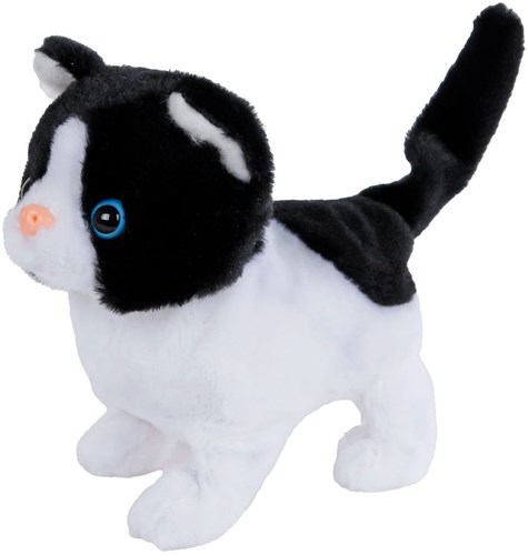 Chat en peluche interactif qui marche noir blanc 15,5cm jouet chaton-2