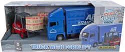 Kids GLOBE MAN vrachtwagen speelgoed met vorkheftruck 17cm rood