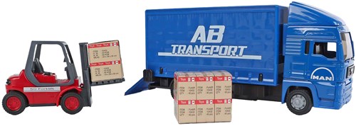 Kids GLOBE MAN vrachtwagen speelgoed met vorkheftruck 17cm rood-2