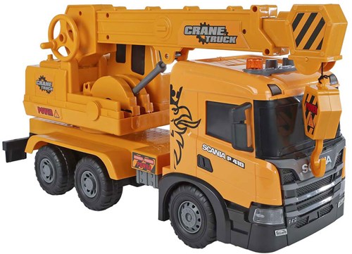 Camion grue Scania jouet friction orange lumière son enfants