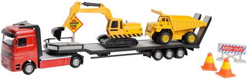 Set de jouets véhicules de chantier low-loader die cast plastique multicolore-2
