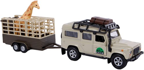 Land Rover speelgoedauto met giraffe trailer die cast 29cm Kids Globe-2