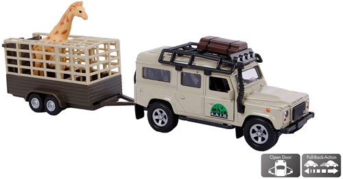 Voiture jouet Land Rover avec remorque girafe die cast 29cm Kids Globe-3