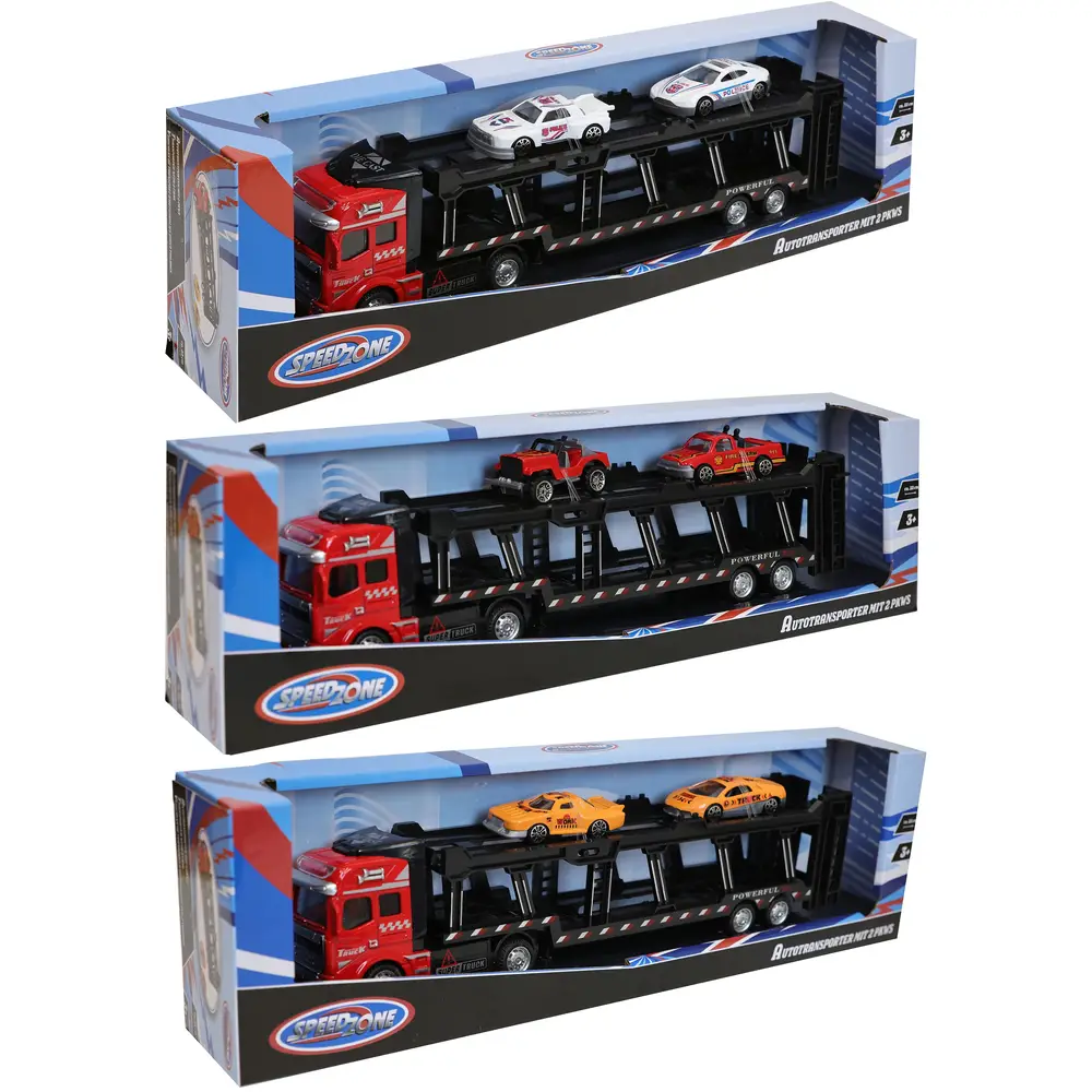 Speedzone autotransporter speelgoed vrachtwagen met 2 auto's - 33 cm