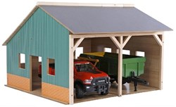 Kids GLOBE landbouwloods speelgoed schuur voor 2 tractoren 1:16 hout