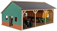 Kids GLOBE landbouwloods houten speelgoed schuur 1:16 voor 3 tractoren