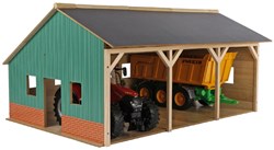Kids GLOBE landbouwloods houten speelgoed schuur 1:16 voor 3 tractoren