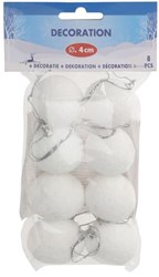 Decoratie sneeuwballen kerstversiering wit 8 stuks met ophanglint