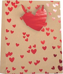 Design Group sac cadeau papier L Kraft motif cœurs rouges