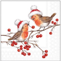 Ambiente servetten kerst tafeldecoratie Christmas robins 25cm