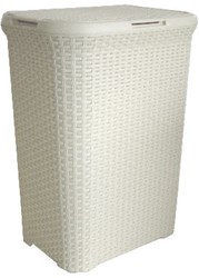 Curver wasbox 60 liter vintage wit - kunststof wasmand met deksel