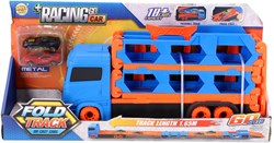 KiddyGo auto transporter speelgoed vrachtwagen met racebaan en 2 metalen auto's