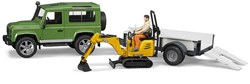 Bruder Land Rover Defender speelgoedauto met JCB minigraver en aanhanger