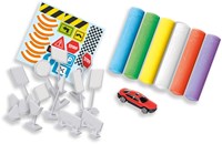 Ses stoepkrijt verkeer set met verkeersborden en auto - creatief buitenspeelgoed-2