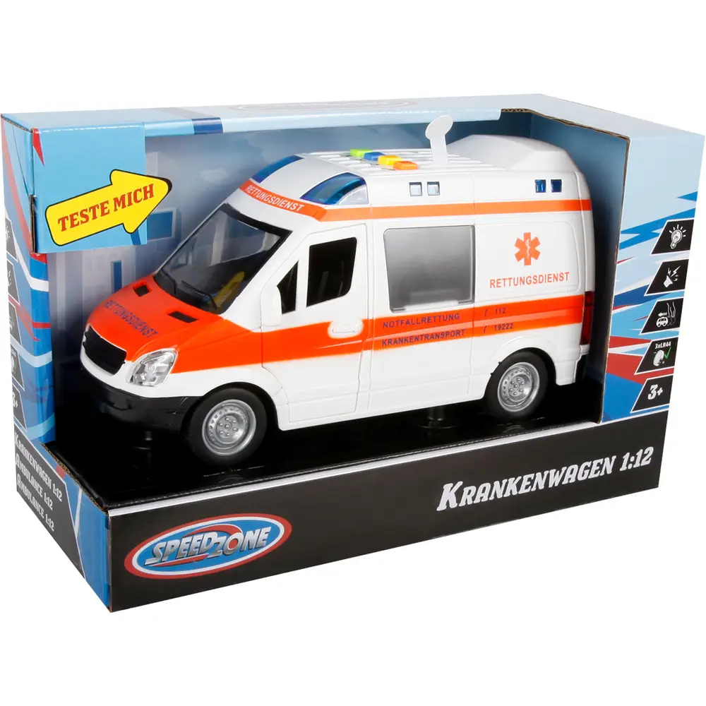 Speedzone speelgoed ambulance met licht en geluid - frictie auto 1:12