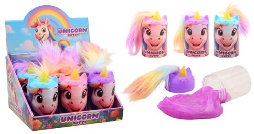 Johntoy eenhoorn putty speelgoed - fluffy haar - unicorn display