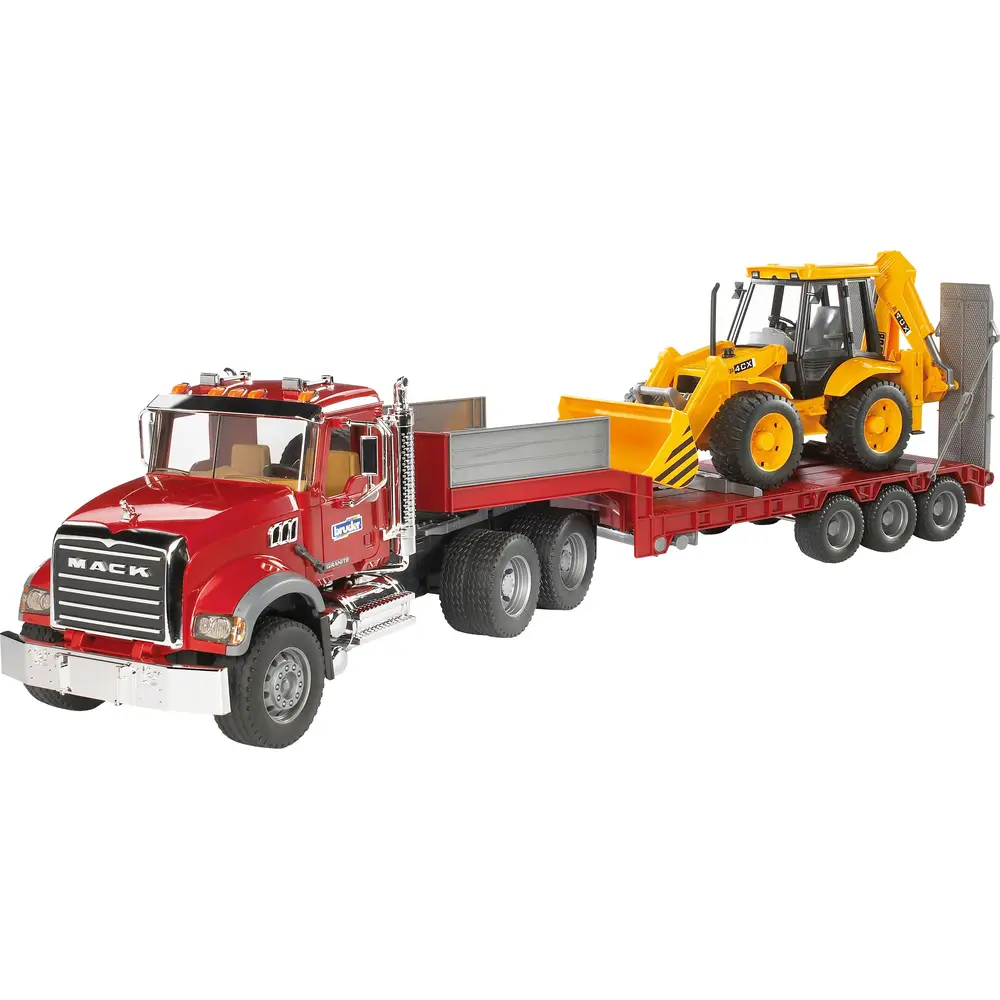 Bruder Mack Granite camion porte-engins jouet de chantier avec pelleteuse