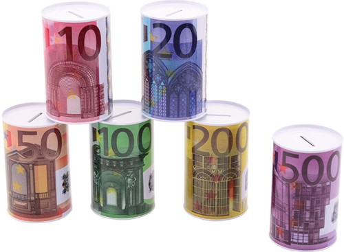 Tirelire en métal imprimé billet d'euro 28165
