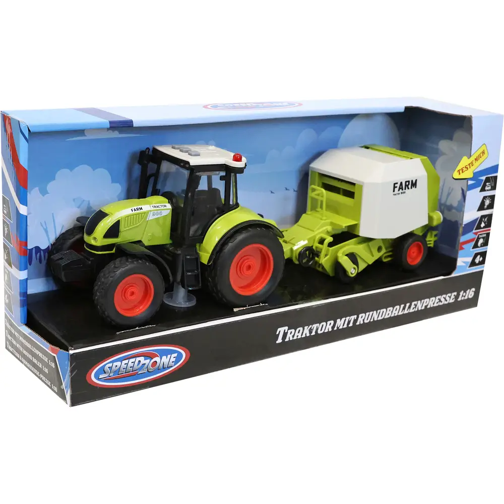 Speedzone tractor speelgoed met balenpers en licht en geluid - frictie