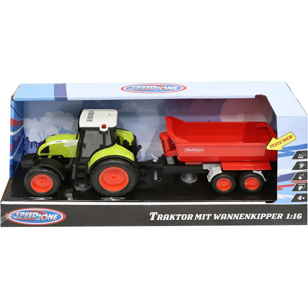 Speedzone tractor speelgoed met aanhanger en licht en geluid