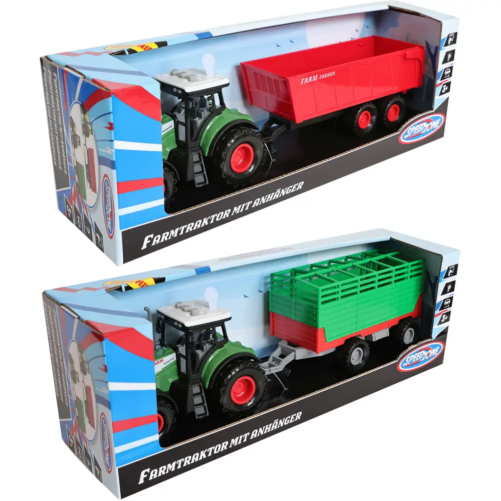 Speedzone speelgoed tractor met aanhanger en licht en geluid
