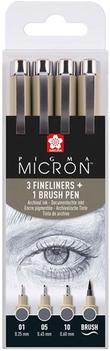 Sakura set de feutres fins - Pigma Micron 4 tailles gris froid stylos dessin