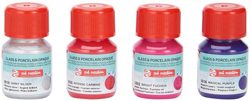 Peinture verre & porcelaine opaque set 4 x 30 ml rose argent créatif-2